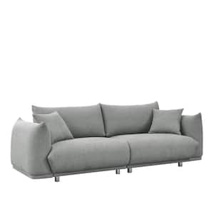 90.5 in. W Square Arm Fabric Modern Rectangle Sofa in Gray with 2 Pillows