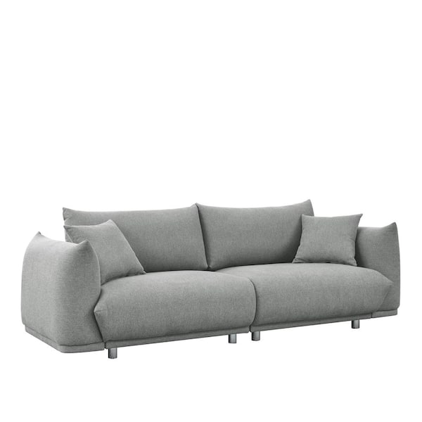 Cesicia 90.5 in. W Square Arm Fabric Modern Rectangle Sofa in Gray with 2 Pillows