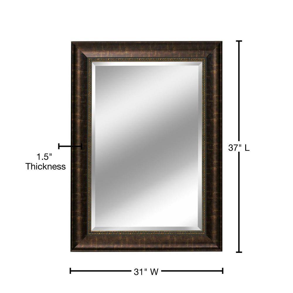 Elegant Distressed Bronze Rectangular Beveled Wall Mirror - 30.5 x 36 in