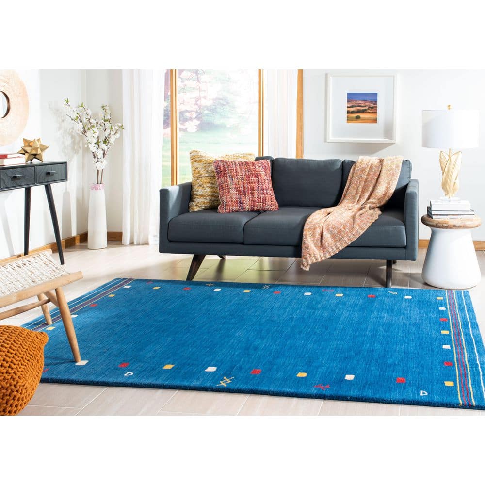Blue Hand-Knotted Wool 8' x 10' Striped Area Rug