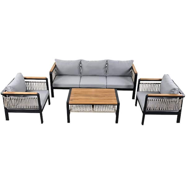 4 Pieces Outdoor Conversation Set with Cushions and a Coffee Table