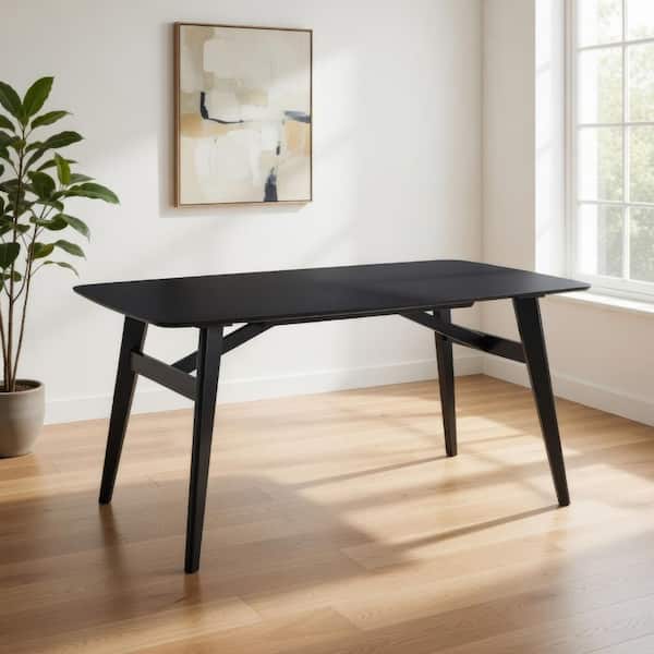 71 in. Black Wood Top 4 Legs Dining Table (Seat of 8)