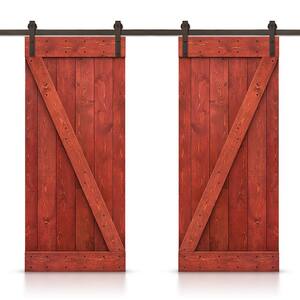 48 in. x 84 in. Z Bar Series Cherry Red Stained DIY Solid Pine Wood Interior Double Sliding Barn Door With Hardware Kit