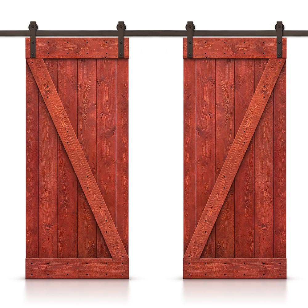84 in. x 84 in. Z Bar Series Cherry Red Stained DIY Solid Pine Wood Interior Double Sliding Barn Door With Hardware Kit price history on PriceWatchPro