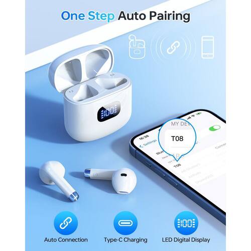 Wireless Earbuds Bluetooth 5.3 Headphones, 40-Hours Playback Stereo Ear Buds with LED Display Charging Case IPX7 White Electrical