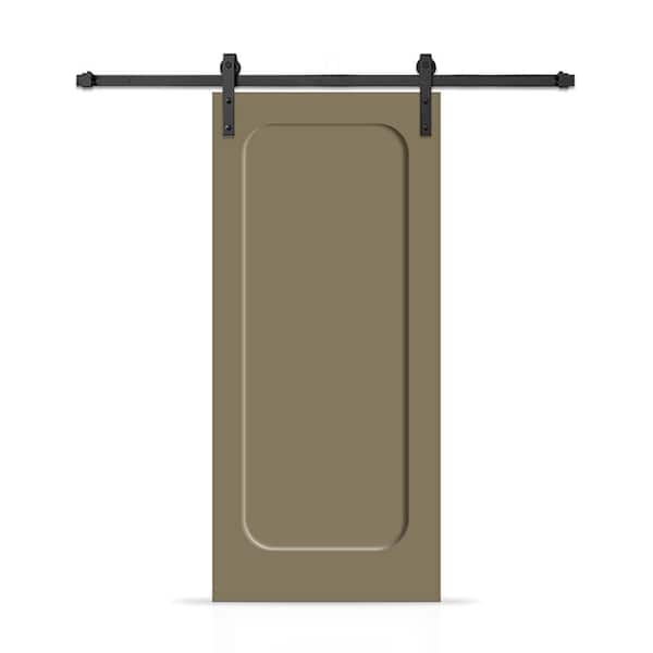 CALHOME 32 in. x 80 in. Curved 1-Panel Shaker Hollow Core Olive Green Composite Interior Sliding Barn Door with Hardware Kit