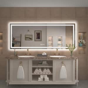 84 in. W x 32 in. H Rectangular Frameless Front & Back Lighted Anti-Fog Wall Bathroom Vanity Mirror, Tempered Glass, ETL