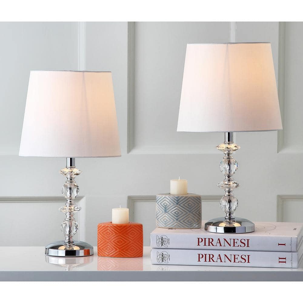 Elegant Derry Crystal Orb Table Lamp Set, Transparent with White Shade