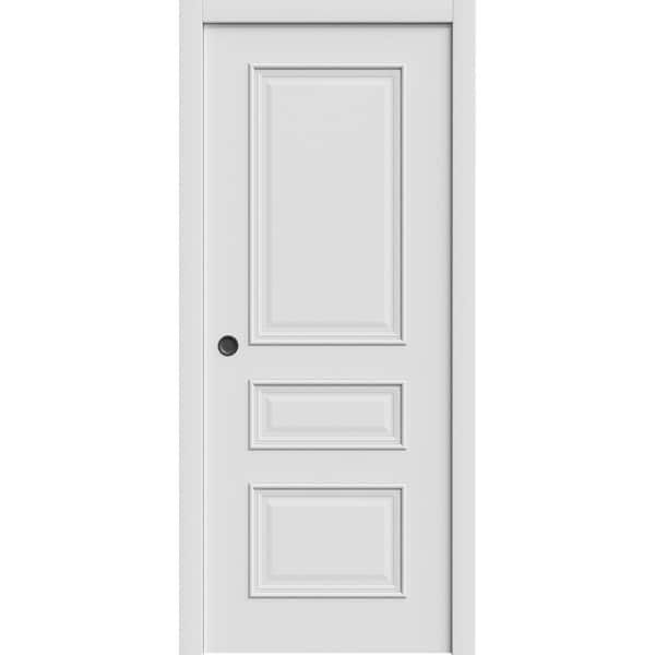 Assembly Required 7833 18 in. x 80 in. Reversible White Enamel Color Solid Core Wood Sliding Door Kit w/Separate Jamb