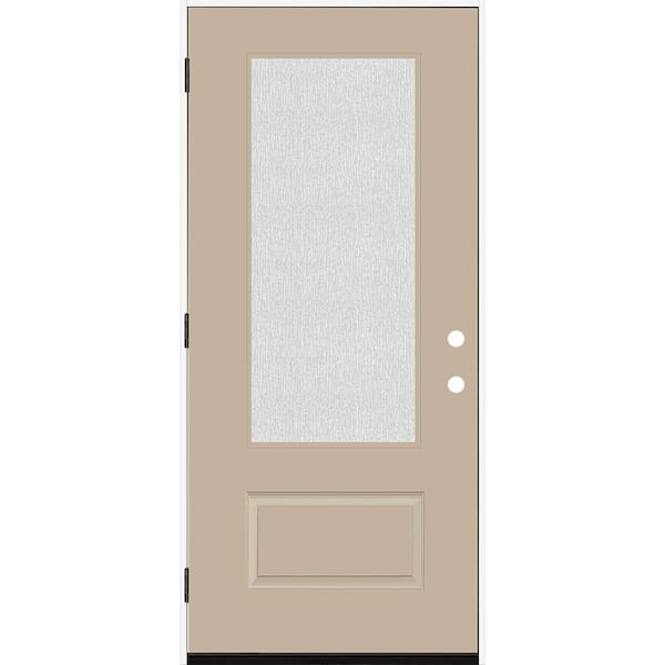 Steves & Sons Legacy 36 in. x 80 in. 3/4 Lite Rain Glass RHOS Sandstone Finish Fiberglass Prehung Front Door