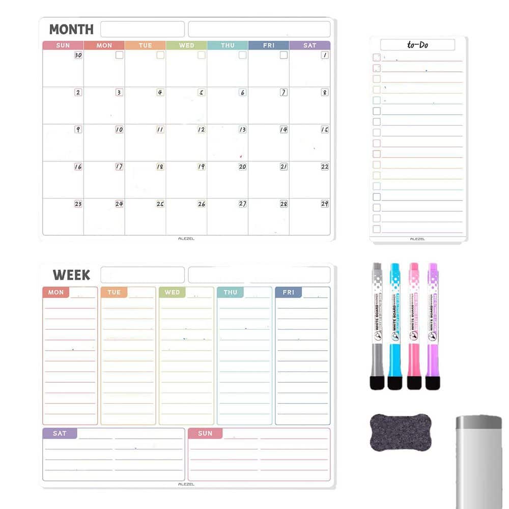 1-Pack Magnetic Dry Erase Calendar Set with Monthly & Weekly Planner, To-Do List Board, 4 Markers and Eraser, White price history on PriceWatchPro