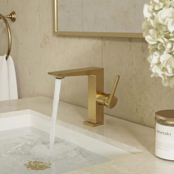 7 in. Mid Arc Waterfull Spout Height Single Handle Single Hole Bathroom Faucet with Spot Resist in Brushed Gold