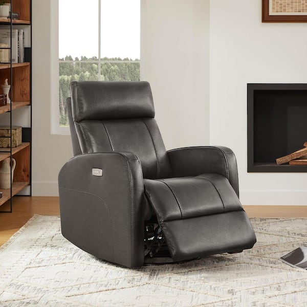 Monroe Charcoal Genuine Leather Power Swivel Glider Recliner Chair with Double Layer Backrest for Living Room
