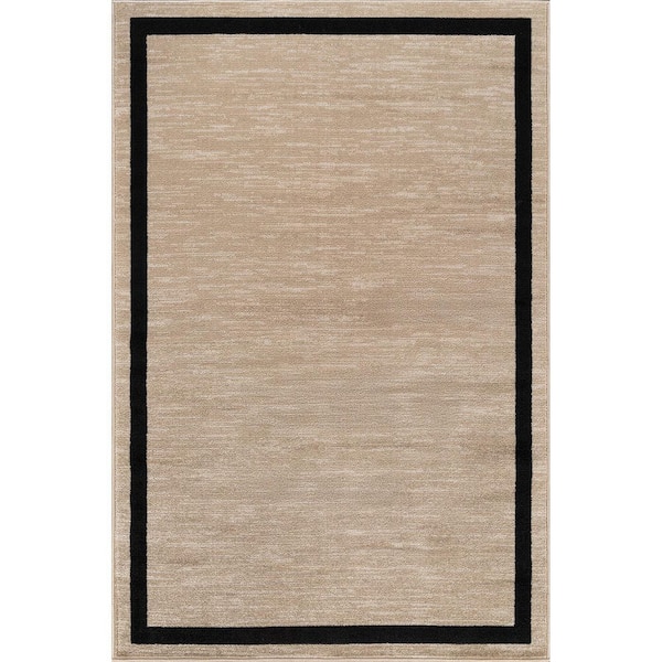 Aura Beige 6 ft. x 9 ft. Rubber Back Washable Modern Bordered Indoor Outdoor Area Rug