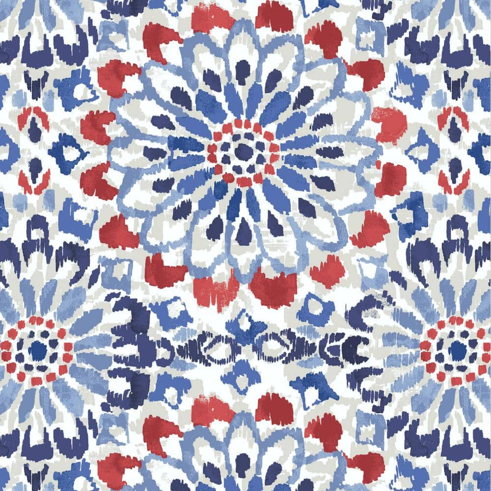 Red and Blue Ikat Outdoor Square Throw Pillow Set