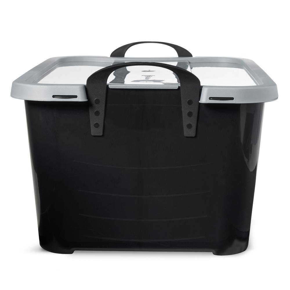 Black and Gray Stackable Plastic Lidded Storage Box for Kids, 55 Quart