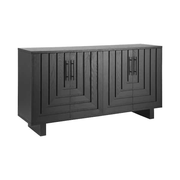 Harper & Bright Designs Black Wood 59 in Sideboard Buffet with