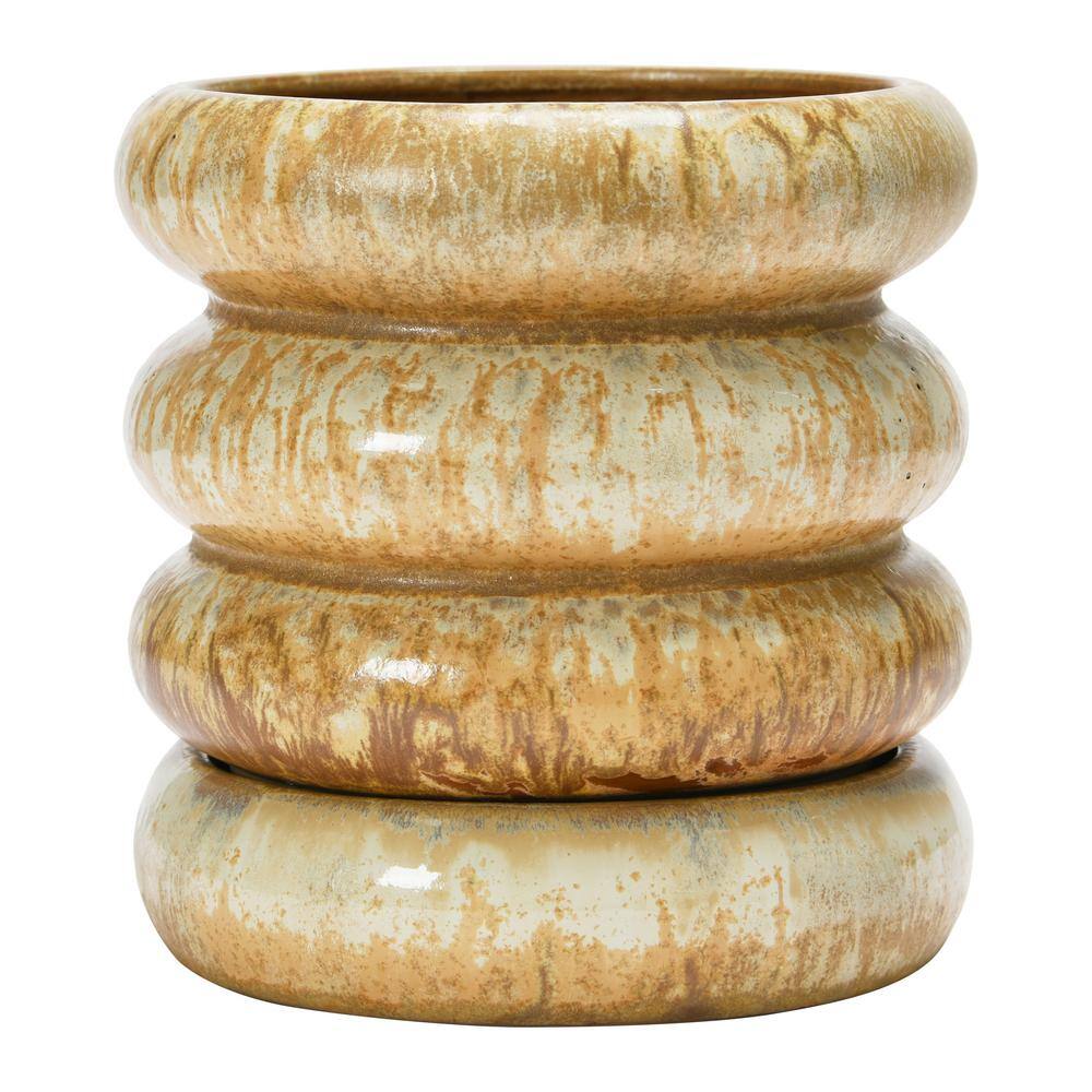 Butterscotch Reactive Glaze Stoneware Planter with Saucer