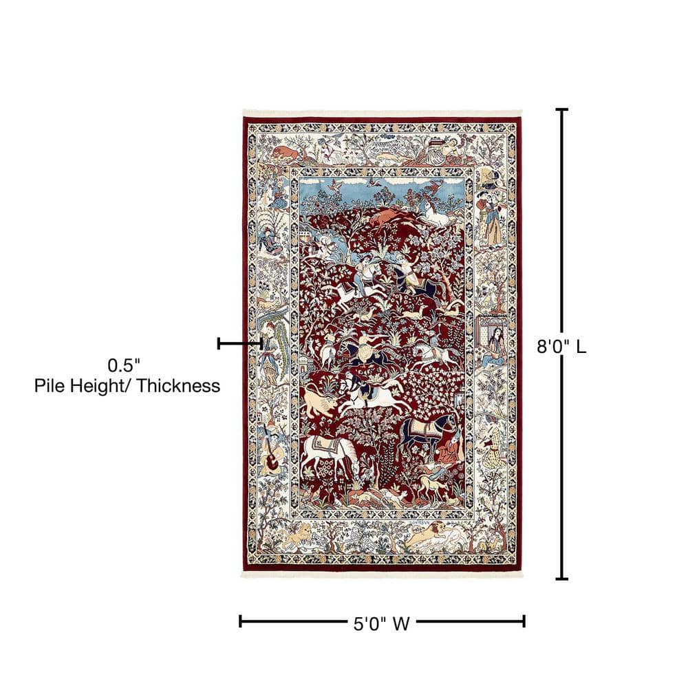 Burgundy and Tan Floral Rectangular Synthetic Area Rug