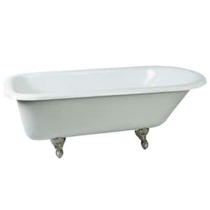 5.6 ft. Cast Iron Satin Nickel Claw Foot Roll Top Tub in White