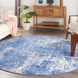 Whimsicle Blue Ivory 8 ft. x 8 ft. Abstract Round Area Rug