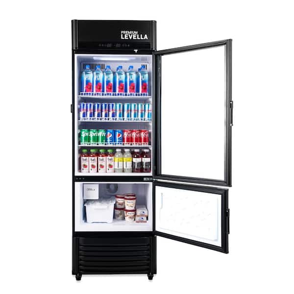 Premium LEVELLA 12.5 cu. ft. Commercial Upright Display Refrigerator Glass Door Beverage Cooler with Built-in Ice Maker in Black