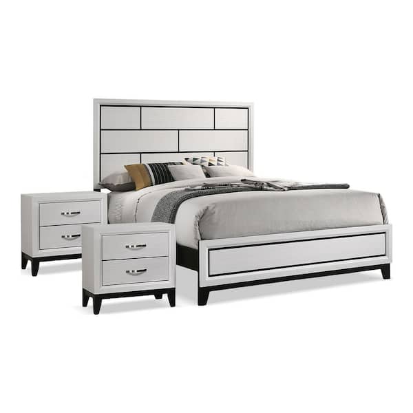 Loom 3-Piece White Wood King Bedroom Set with 2-Tone Design