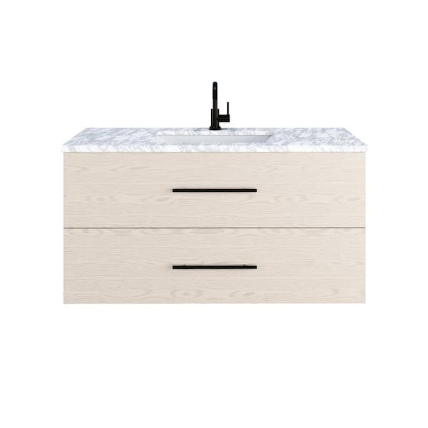 VOLPA USA AMERICAN CRAFTED VANITIES Napa 48 in. W x 22 in. D x 21.75 in. H Single Sink Bath VanityWall in Natural Oak with White Carrera Marble Countertop