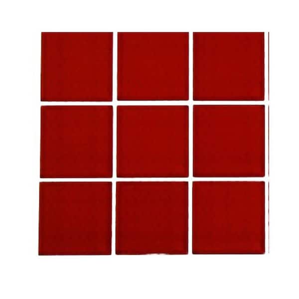 Splashback Tile Contempo Lipstick Red Polished Glass Tile - 2 in. x 2 in. Tile Sample