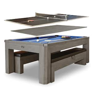 Newport 84 in. Pool Table Combo Set with Benches in Rustic Gray