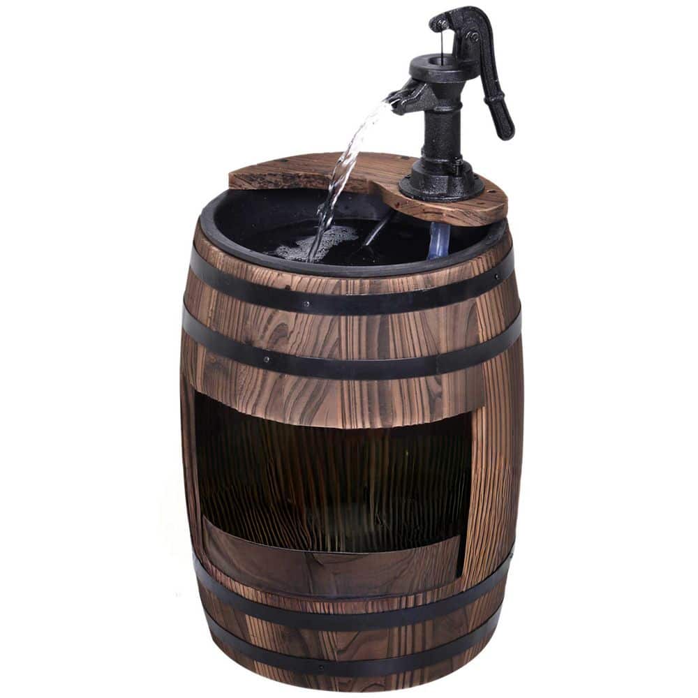 Outsunny Rustic Apple Barrel 23.25 in. Manual Wood and Metal Barrel Style Waterfall Fountain with Integrated Flowerpot price history on PriceWatchPro