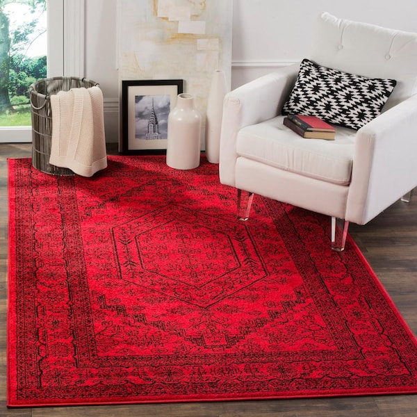 Adirondack Red/Black 4 ft. x 4 ft. Square Medallion Border Area Rug