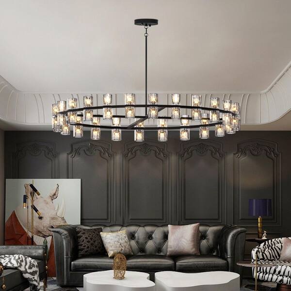 48-light Black LED Crystal Chandelier with lron Frame, Adjustable Height and G4 Bulb included