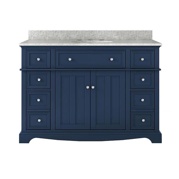 Fremont 49 in. Single Sink Navy Blue Bath Vanity with Grey Granite Top (Assembled)