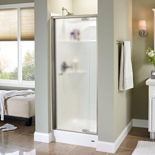 Delta Lyndall 31 in. x 66 in. Semi-Frameless Pivot Shower Door in Nickel with Niebla Glass