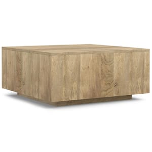 Lockhart 30 in. in Natural Wide Square Solid Mango Wood Modern Square Coffee Table Fully Assembled