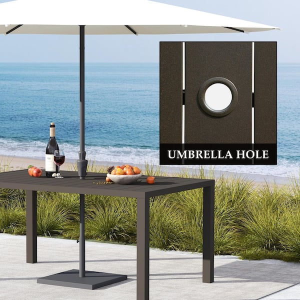 Ama pear Black 62 in. Metal Outdoor Dining Table for 6, Patio