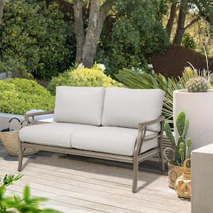 Lamando Aluminum Outdoor Loveseat with Light Mixed Gray Cushions