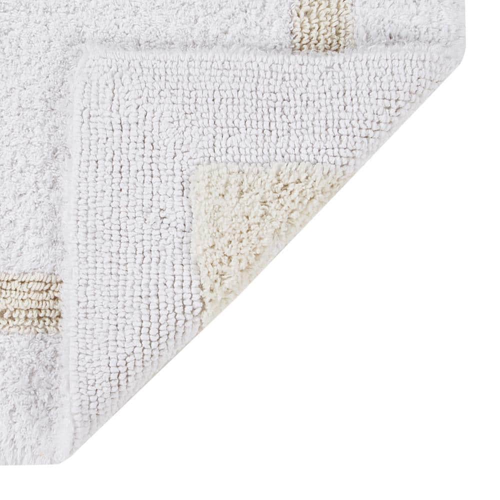 White and Ivory Cotton Tufted Reversible Bath Rug, 17" x 24"