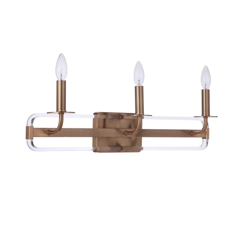 Graclyn 25 in. 3 Light Satin Brass Finish Vanity Light with Clear Acrylic Frames price history on PriceWatchPro
