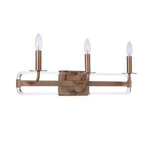 Graclyn 25 in. 3 Light Satin Brass Finish Vanity Light with Clear Acrylic Frames