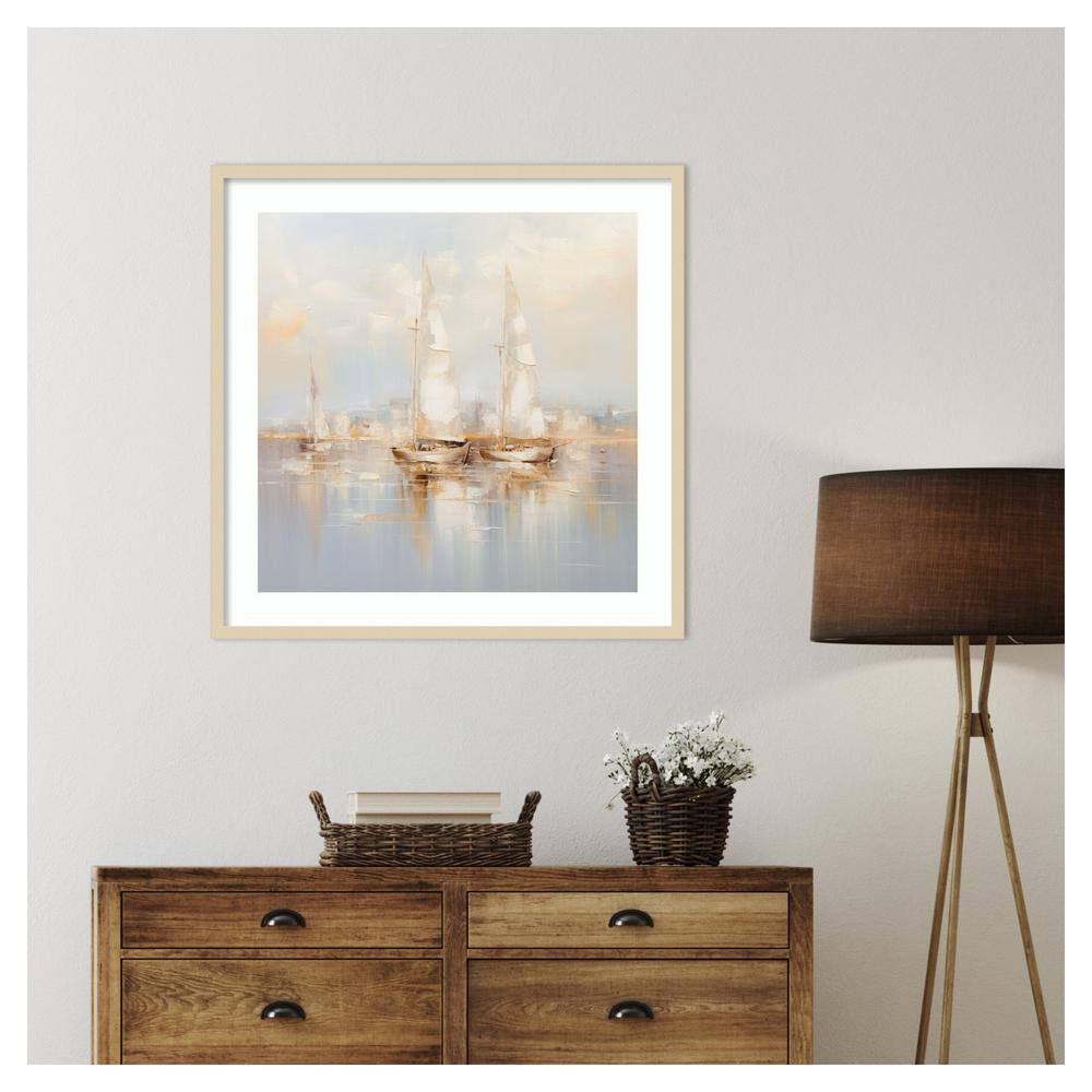 Gold Boats II 33" Svelte Natural Framed Wall Art Print