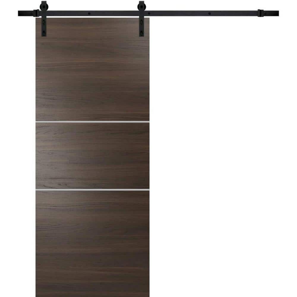 Assembly Required 18 in. x 80 in. 1-Panel Chocolate Ash Solid Wood with Honeycomb Sliding Barn Door with Hardware Kit price history on PriceWatchPro