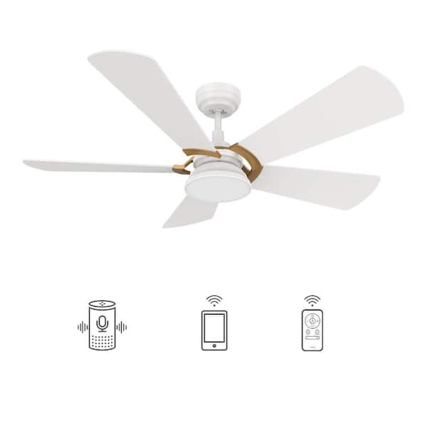 CARRO Bradford 52 in. Dimmable LED Indoor/Outdoor White Smart Ceiling Fan with Light and Remote, Works with Alexa/Google Home