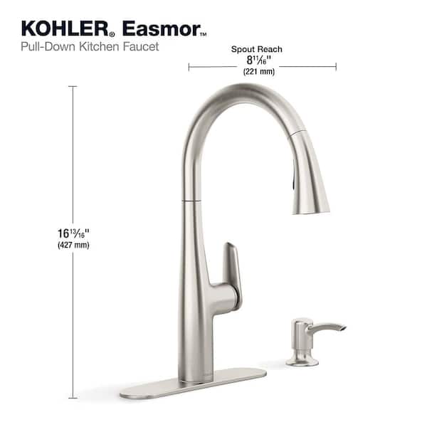 KOHLER Easmor Single-Handle Pull Down Sprayer Kitchen Faucet in Vibrant Stainless