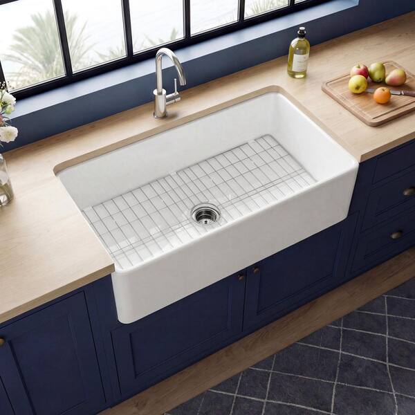 mihou　0823 Kuomih Farmhouse Sink 36 in. Single Bowl Gloss White Fireclay