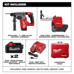 M18 FUEL 18V Lithium-Ion Brushless 1 in. Cordless SDS-Plus Rotary Hammer/Dust Extractor Kit, Two 6.0 Ah Batteries