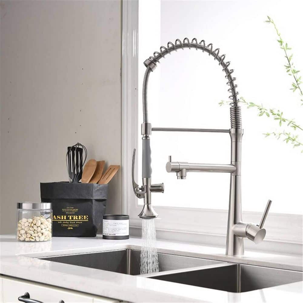 Brushed Nickel High-Arc Kitchen Faucet with Pull-out Spray