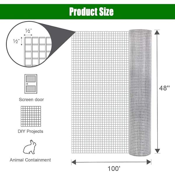 4 ft. x 100 ft. 1/2 in. 19-Gauge Hardware Cloth Welded Wire Chicken Fence Mesh Rolls Square Chicken Wire Netting Raised