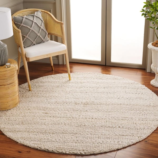 Natural Fiber 6 ft. x 6 ft. Bleach Woven Striped Round Area Rug